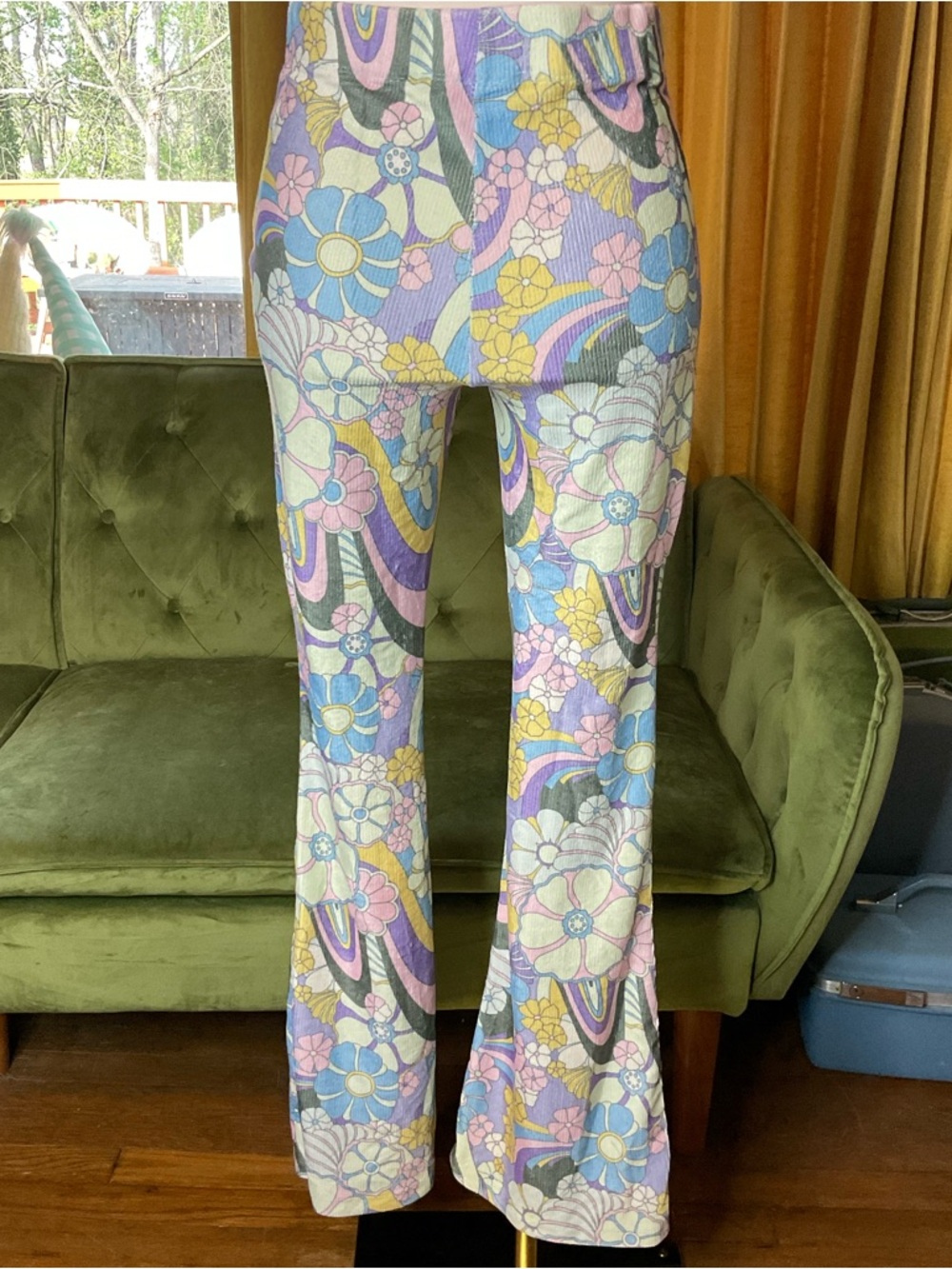 Anthropologie DAMSON MADDER Psychedelic Peggy ribbed Flare Pants size 10 - Picture 3 of 4